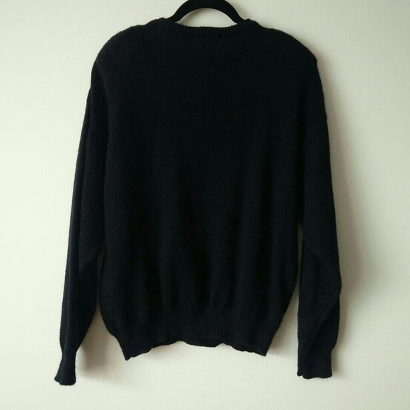 VINTAGE 1980's Jessica Black Textured Knit Faux Pearl Angora Blend Sweater - Picture 10 of 11